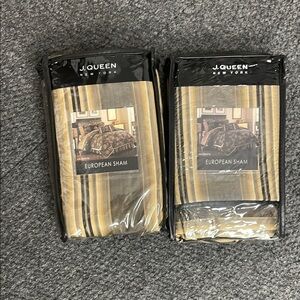 J. Queen New York European Sham Set Macy's NWT Gold Black lot of 2 Paisley